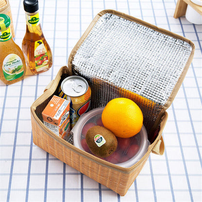 Straw Woven Waterproof Insulated Thermal Bento Lunch Tote Bag Travel Picnic.t2