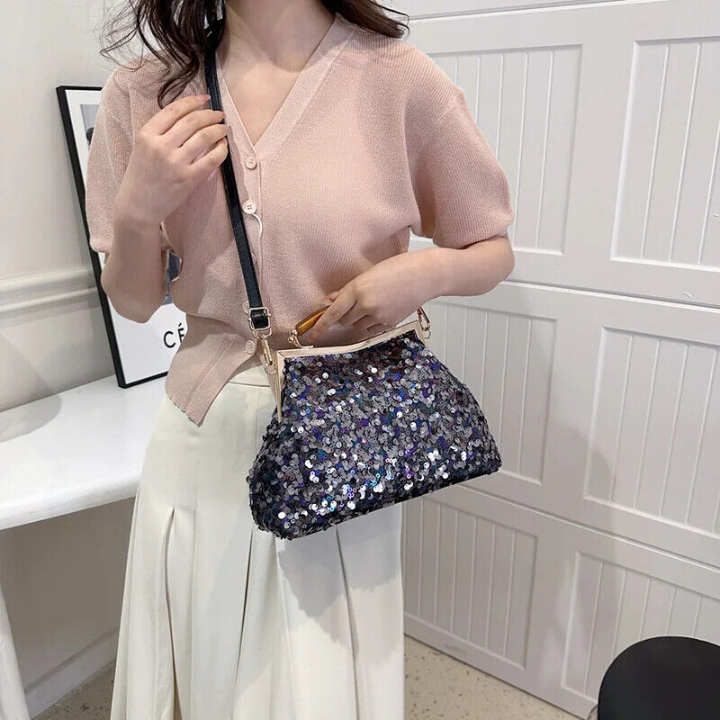 Women Evening Purple Gold Chain Shoulder Bags Wedding Prom Handbags