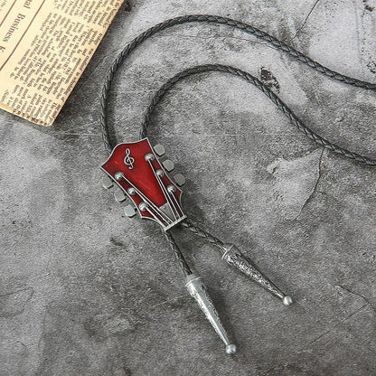 Men Fashion Music Guitar Bolo Ties Pendant Necklace Cowboy Leather Belt Neckties