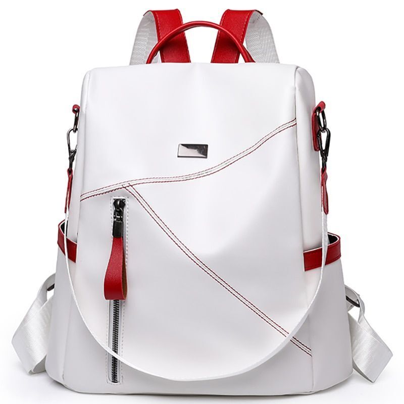 Backpack Leather Travel Bag Convertible Shoulder Black Red 31*33*14 CM Red/Blue