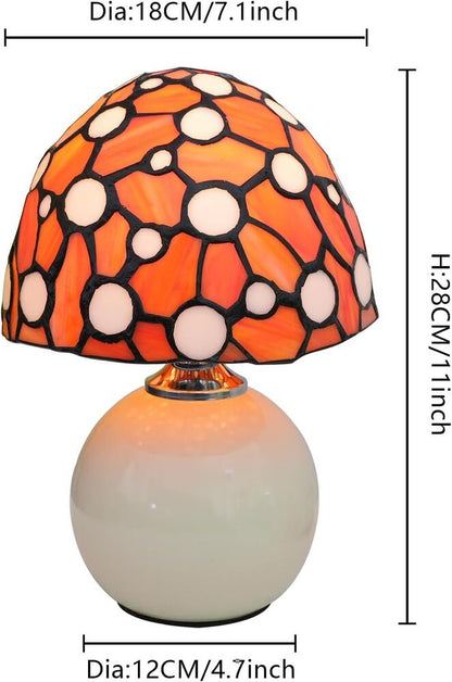 Stained Glass Orange Mushroom Lamp Bedroom Bedside Office Nightstand Accent Led