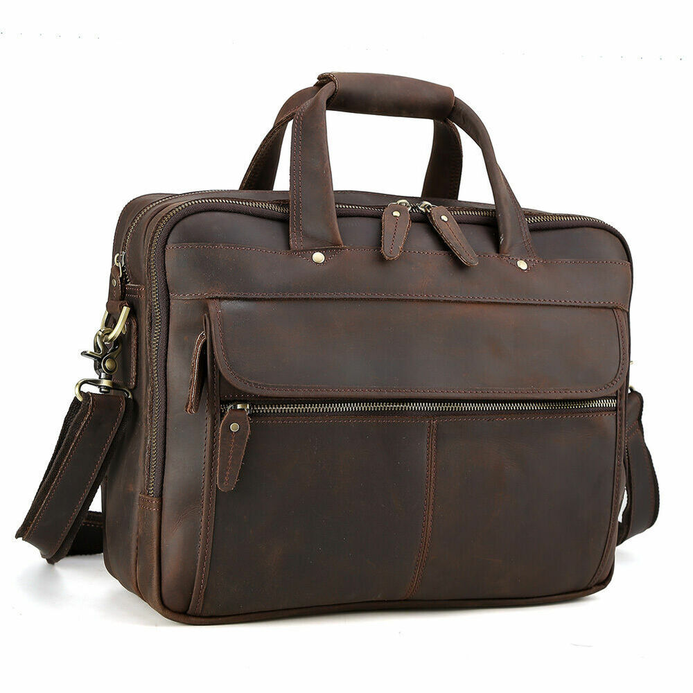 Vintage Men's Leather 15.6" Laptop Briefcases Luggage Shoulder Bags Tote Satchel