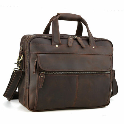 Vintage Men's Leather 15.6" Laptop Briefcases Luggage Shoulder Bags Tote Satchel