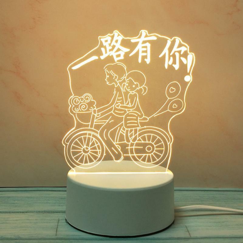 3D LED Night Light USB Chrome Small Table Lamp Hearts Novel Illusion Lamp Girl
