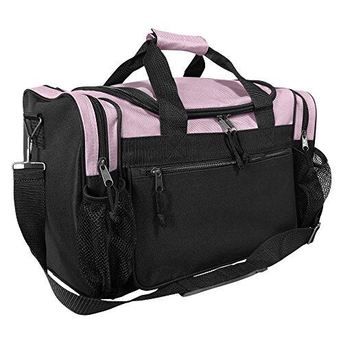 DALIX 17" Duffle Travel Bag with Front Mesh Pockets in Pink Medium,