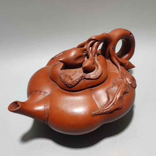 Vintage Chinese Yixing Purple Clay Teapot Zisha Ceremony Carving Peach Teaware