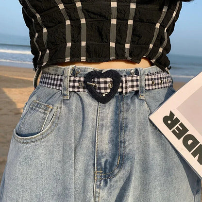 Women Belt Denim Fabric Strap Love Buckle All-Match Jeans Pink Dress Waistbands