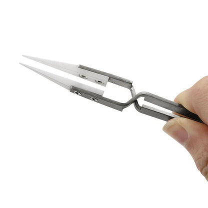 Tweezers Ceramic Stainless Steel Straight Elbow Tips Anti-Static Soldering Tools