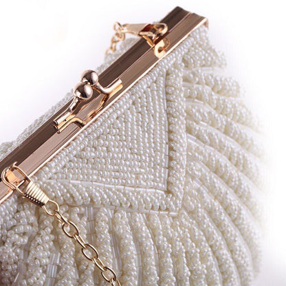 Women Wedding Handbag Evening Party Bags Clutches White Shell Beaded Clutch Bag