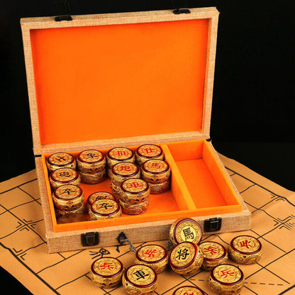 Traditional Golden Wood plus Chinese Chess Checker Game xiangqi 32 Pieces China