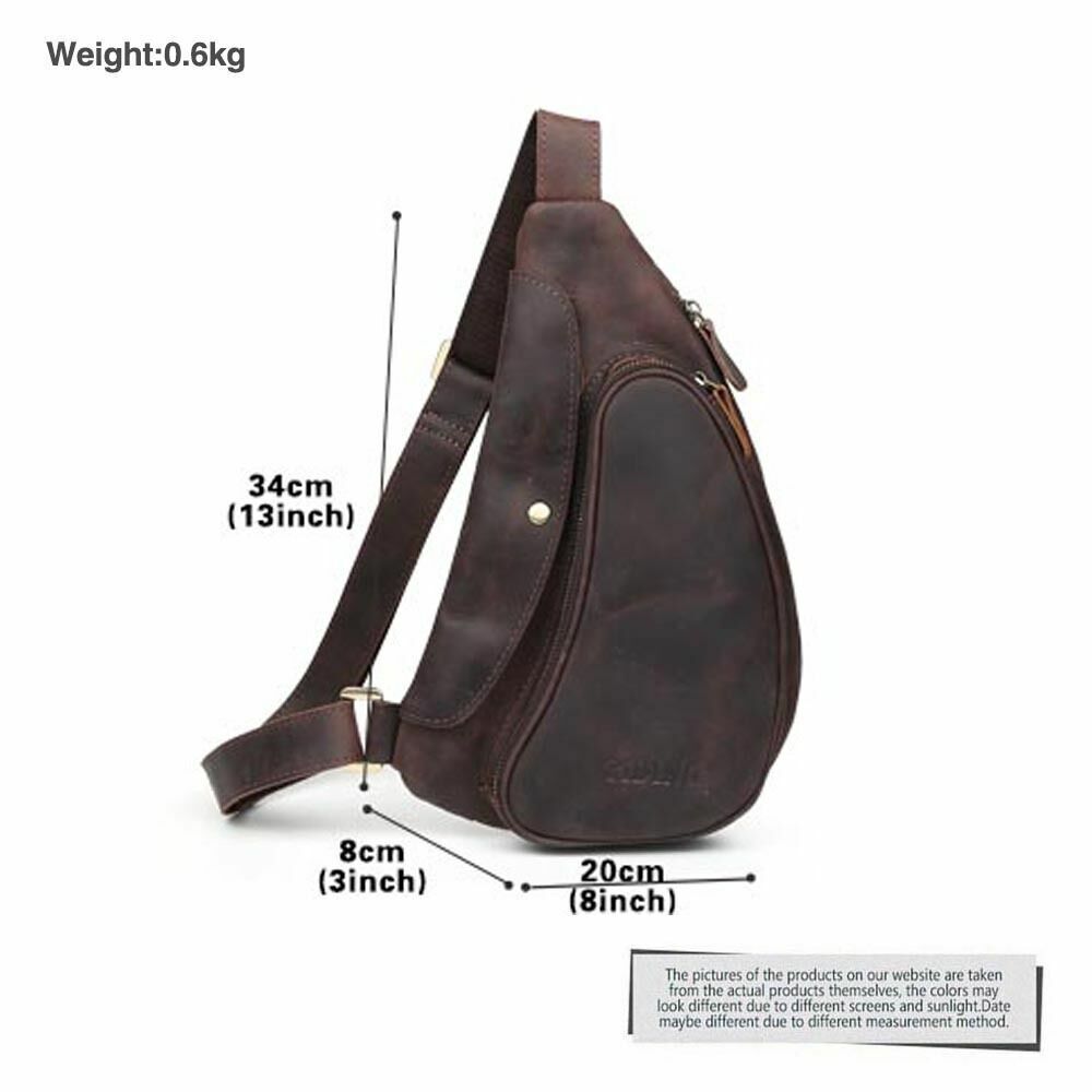 Men's Brown Real Leather Small Shoulder Sling Bag Sports Pouch Pack Cross Body