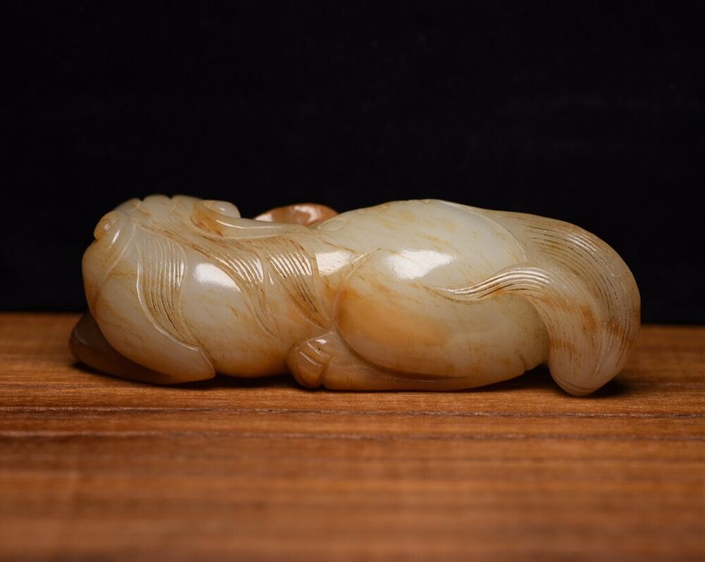 Chinese Old Beijing Natural Hetian Jade Carved Nice Beast Statue Figurines Art