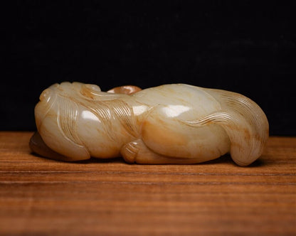 Chinese Old Beijing Natural Hetian Jade Carved Nice Beast Statue Figurines Art