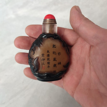 Chinese Carved Glass Snuff Bottle Inside Painting Tiger Sculpture Statue Rare