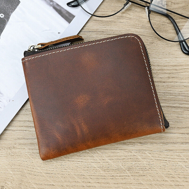 Handmade Men's Real Leather Zipper Wallet Purse Coin Purse Clutch Bag