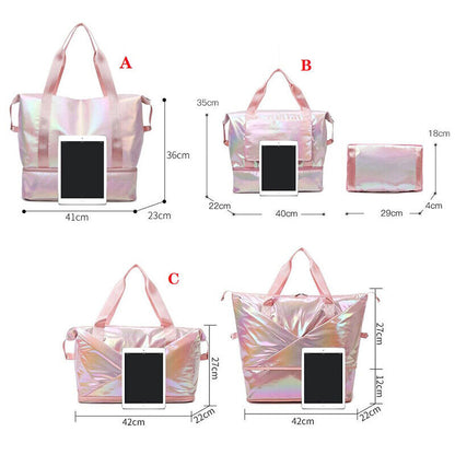 Pearlescent Folding Travel Shoulder Bag Waterproof Handbag Dry Wet Separation