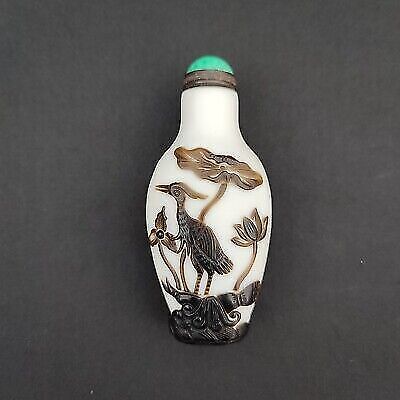 vintage peking glass snuff bottle box chinese overlay snuffbox carved collection