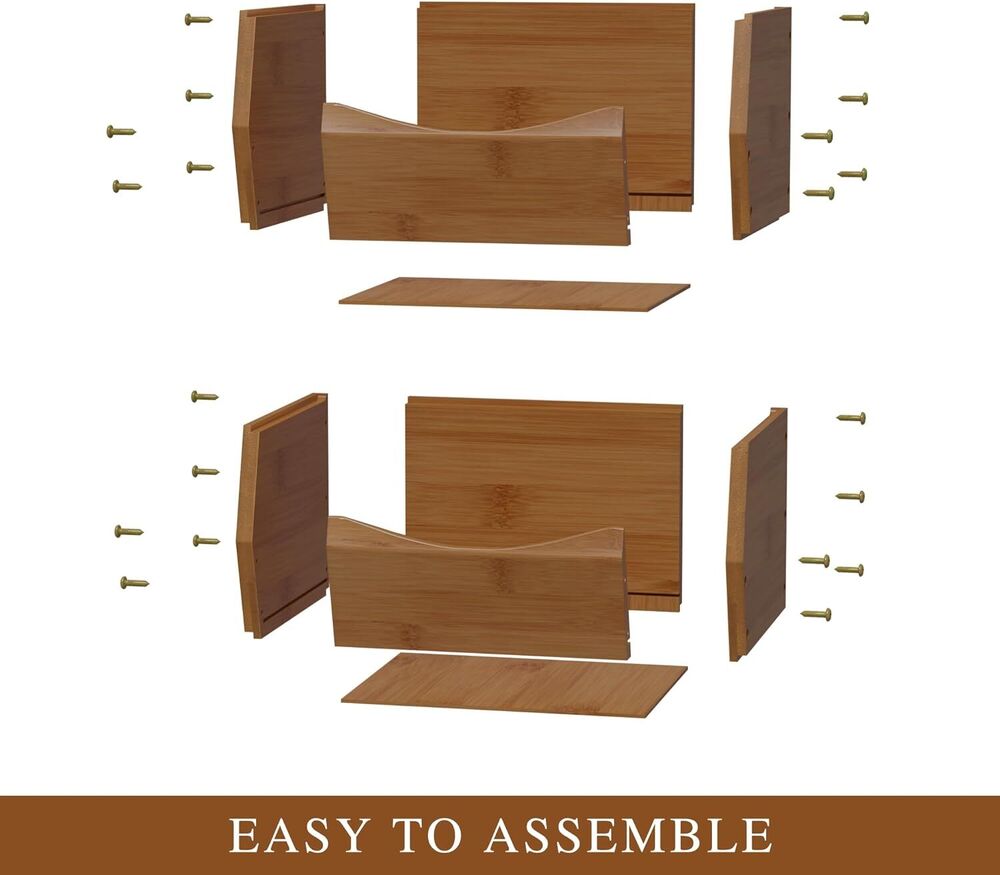 Open Front Stackable Storage Bins Bamboo Kitchen Counter Organizer 2 Pack