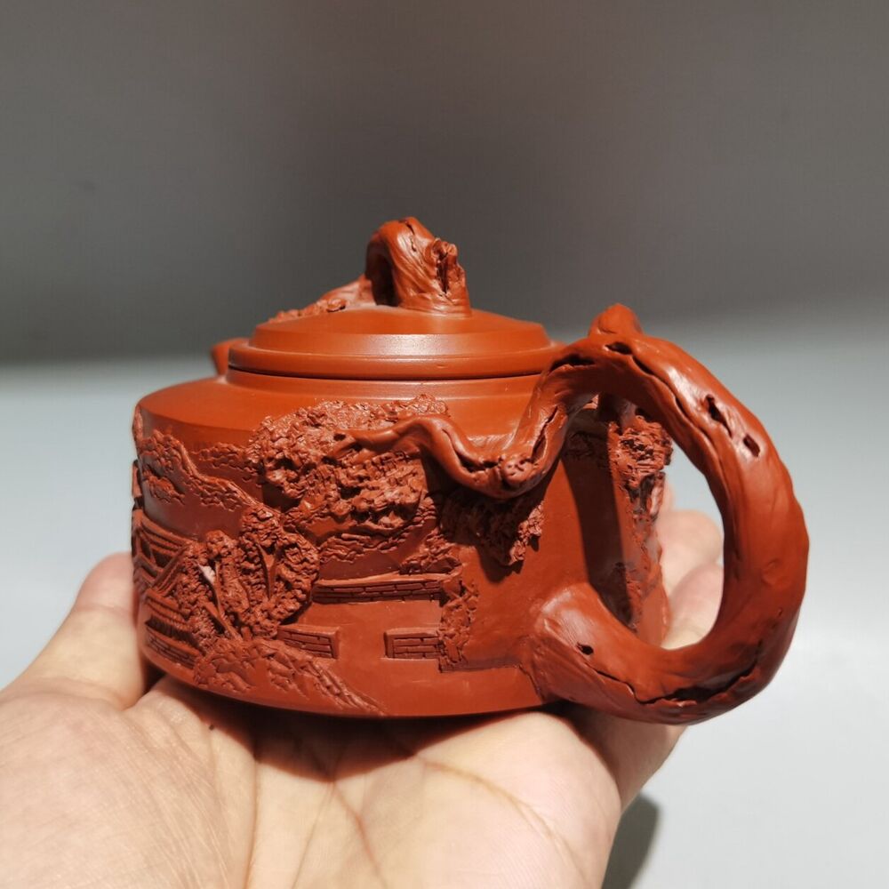 Vintage Chinese Yixing Purple Clay Teapot Zisha Ceremony Carving Exquisite Art