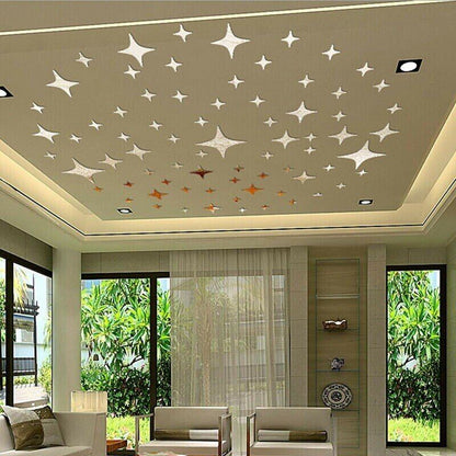 3D Star Acrylic Wall Stickers 50Pcs Removable Baby Kids Bedroom Ceiling Glitters