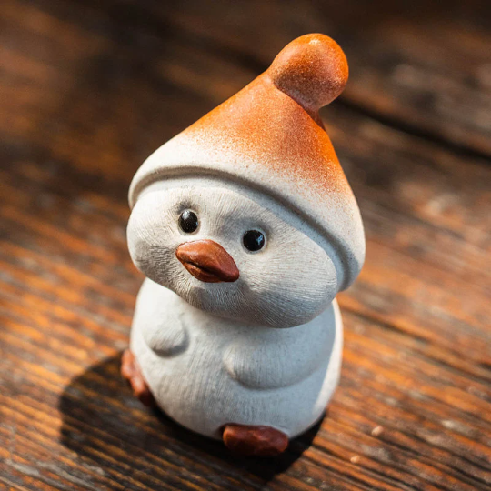 Raw Ore Purple Sand Tea Pet Cute Duck with Christmas Cap Zisha Tea Accessories
