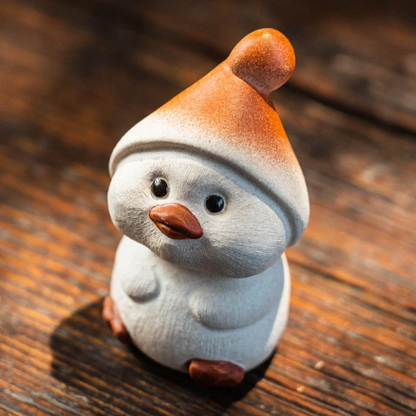 Raw Ore Purple Sand Tea Pet Cute Duck with Christmas Cap Zisha Tea Accessories