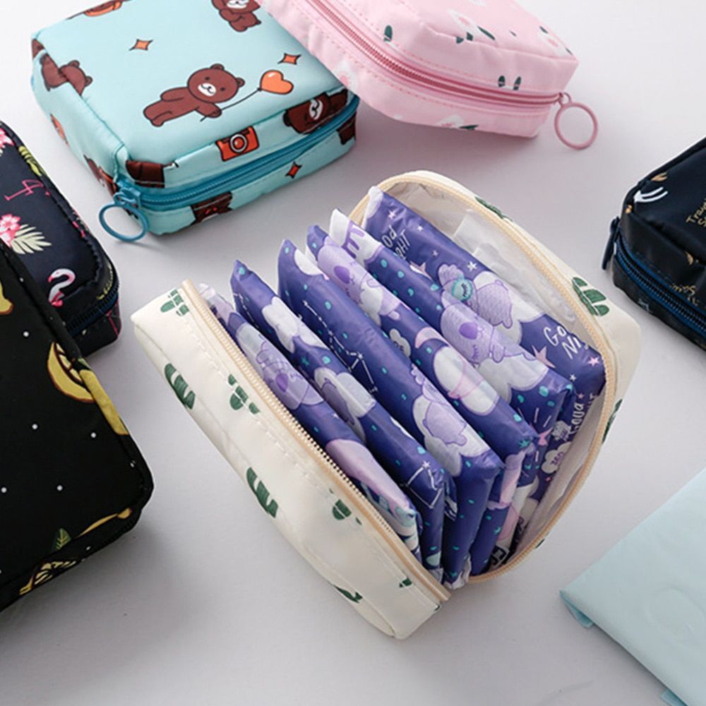 Storage Bag Napkin Pouch Cosmetic Bags Organizer Makeup Purse Nylon Black Travel