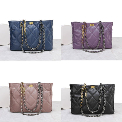 Quilted Sheepskin Leather Shoulder Bag Tote Handbag w/ Chains Purse Fashion