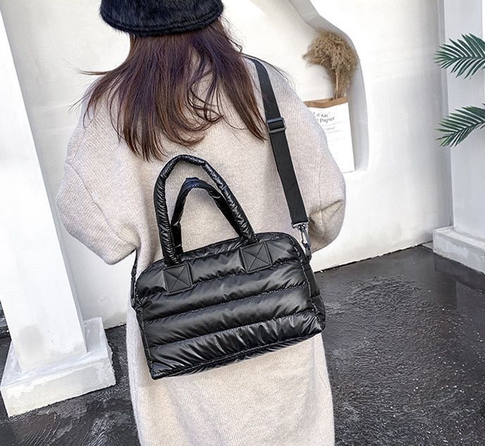Cotton Messenger Bag Black Padded Handbag Large Shoulder Handbag 33*12*21 CM Bag