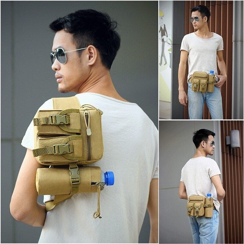 Men Waist Pack Nylon Water Bottle Pouch Sports Army Hunting Climbing Belt Bag