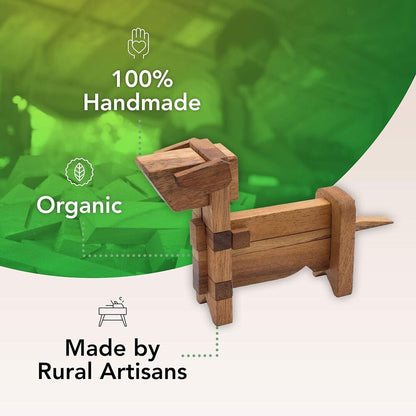 Handmade Wooden Puzzle Dog Themed Interlocking 3D Brain Teaser Desk Accessory