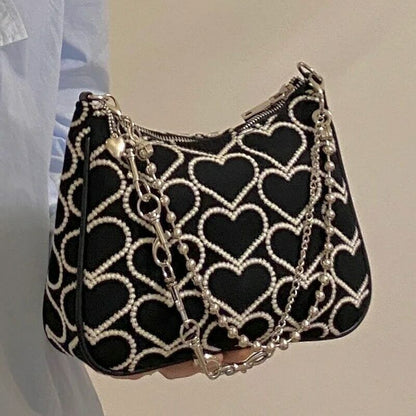 Fashion Heart Shape Embroidered Shoulder Bag Woman Lolita Gothic Tote Canvas Bag