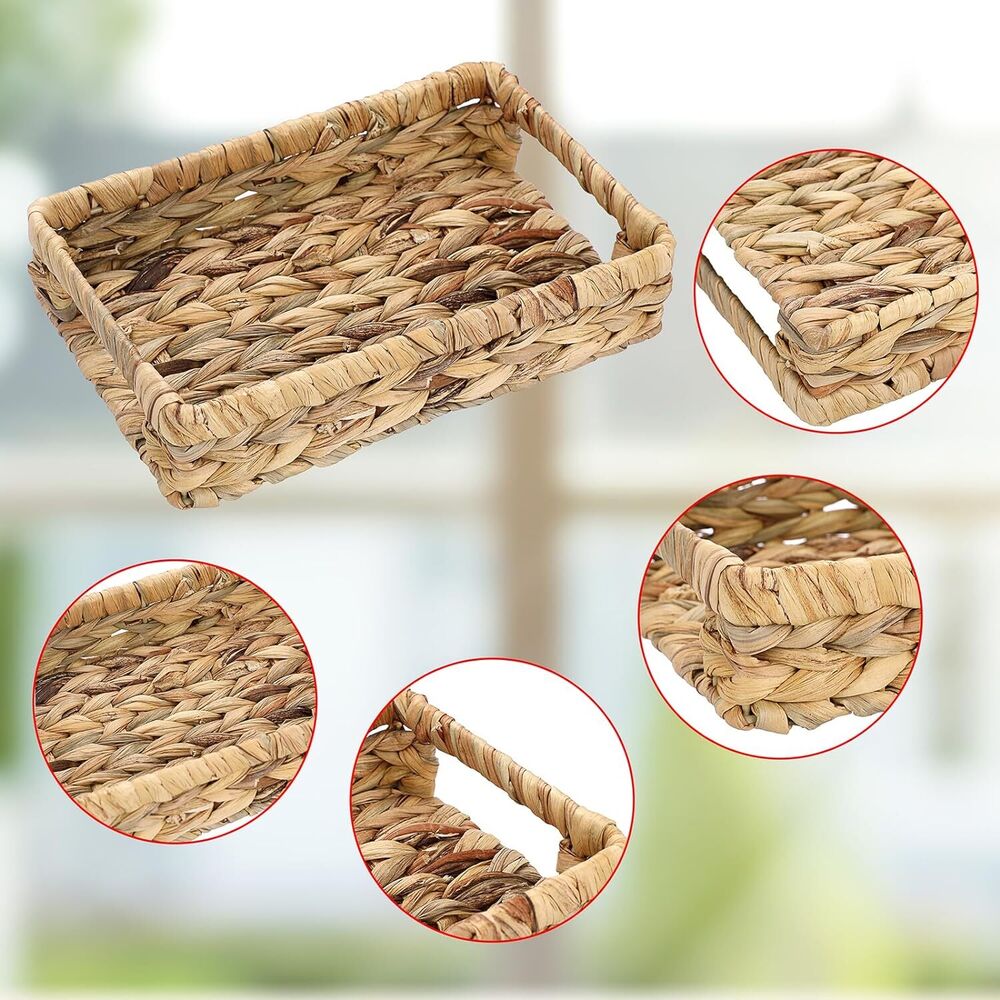 Rustic Water Hyacinth Bathroom Tray Counter Wicker Organizer Bahtroom Decoratian