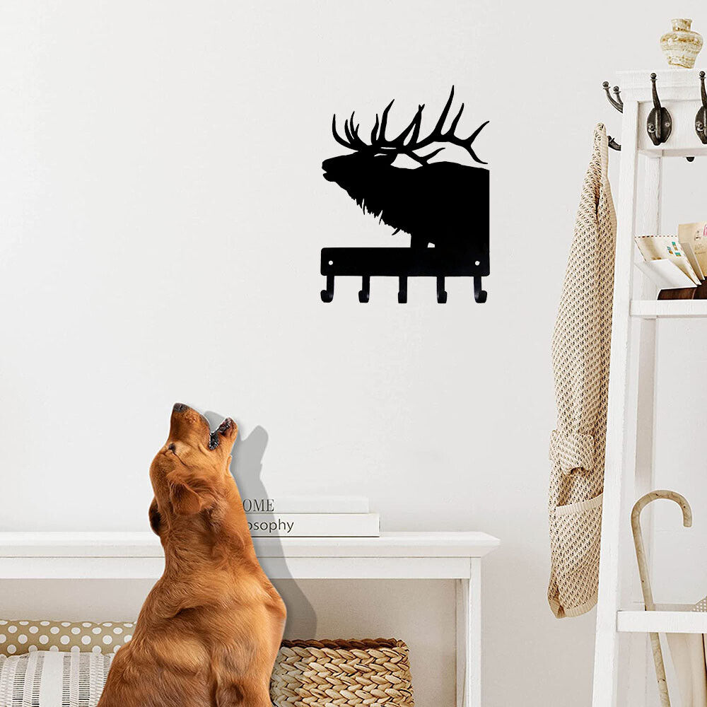 Elk Antlers Key Rack Hanger - 6 inch Wide Metal Wall Art