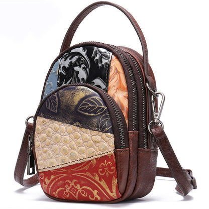 100% Women's Genuine Leather Multi-color Handbag Sling Shoulder Bag Phone Holder