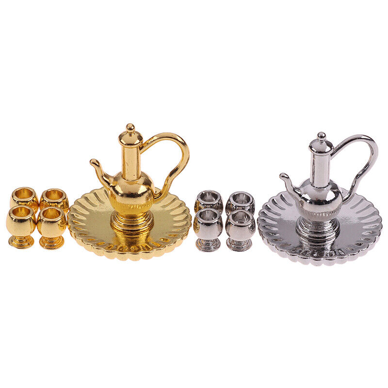 1: 12 Dollhouse Miniature Metal Tea Set Teapot Cup Plate Furniture Toy-ca