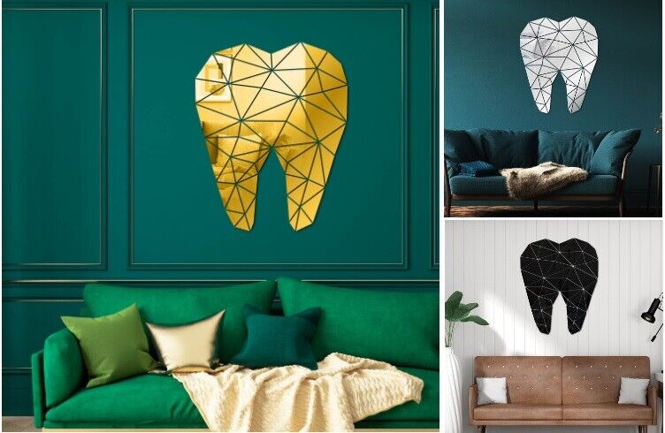 Dental Care Tooth Shaped Acrylic Mirrored Wall Stickers Dentist Clinic Art Decor
