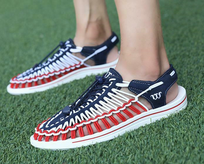 Men's Knit Flats Sandals Breathable Handmade Causal Beach Summer Stylish New