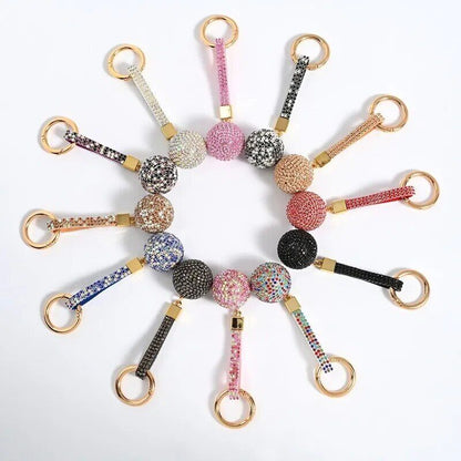 Rhinestone Ball Leather Strap Key Chain Pendant Charm Crystal Purse Bag Car Ring