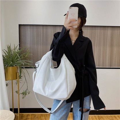 White Leather Women Half Moon Bags Shopper Bag Crossbody Bag Tote Bags
