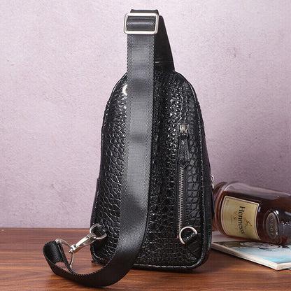 Men's Sling Backpack,100% Genuine Leather Crocodile Luxury Crossbody Bag Daypack