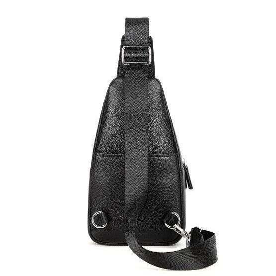 Real Cow Leather Black Men Sling Backpack Crossbody Bag for Hiking Shoulder Bag