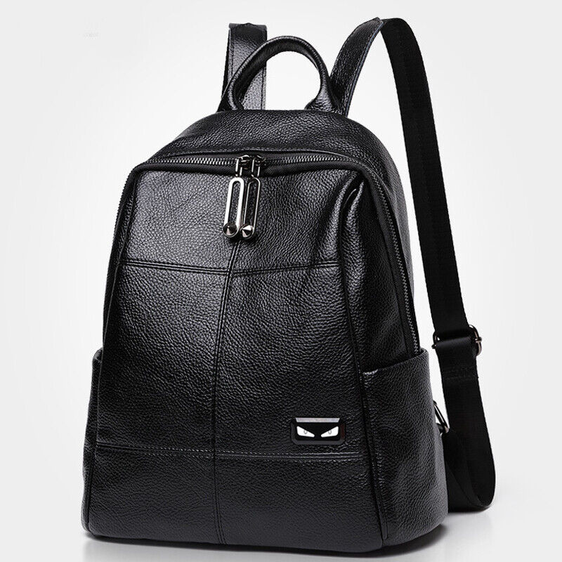 Women's Backpack Genuine Leather Black Zipper Travel Backpack College Bag