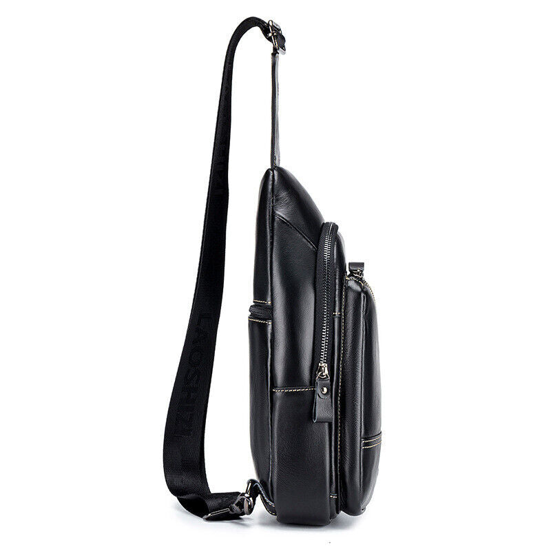 Men's Sling Backpack,100% Genuine Leather Chest bag Crossbody Bag Shoulder Bag