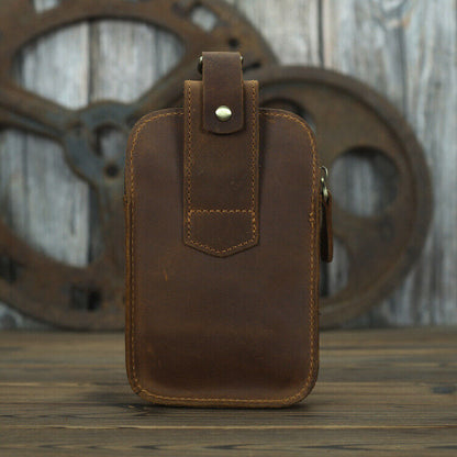 Crazy Horse Leather Men's Design Small Waist Bag Fashion Hook Fanny Belt Pack