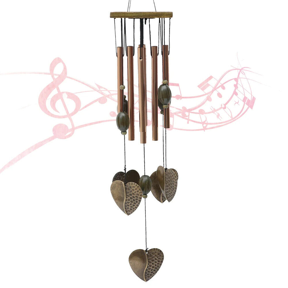Wind Chimes Metal Hollow Tubes Wooden Pendants Outdoor Heart Sympathy Home Decor