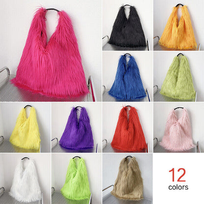 Winter Soft Faux Fur Tote Bags Large Capacity Fluffy Plush Shoulder Handbag Warm