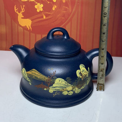 Vintage China Yixing Purple Clay Teapot Zisha Ceremony Painted Landscape Teaware