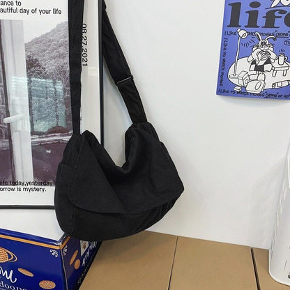 Canvas Fabric Shoulder Bag Student Medium Size School Book Laptop Bag
