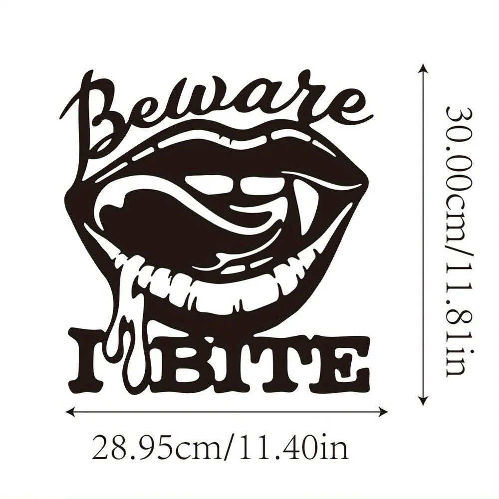 1pc, Halloween Beware I Bite, Place Sexy Biting Lips Wall Decor - Vampire Art